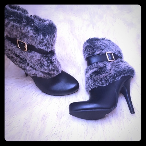 Fur heeled booties Clearance